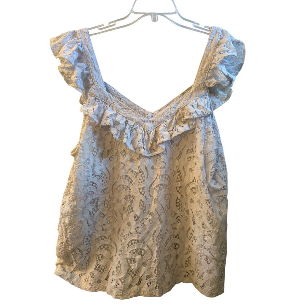 Torrid Lace Ruffle Button Front Tank Top Cream Sleeveless Boho Blouse Size 2x - Picture 2 of 5